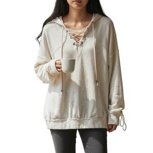 Easel Cream Lace-Up Sweatshirt